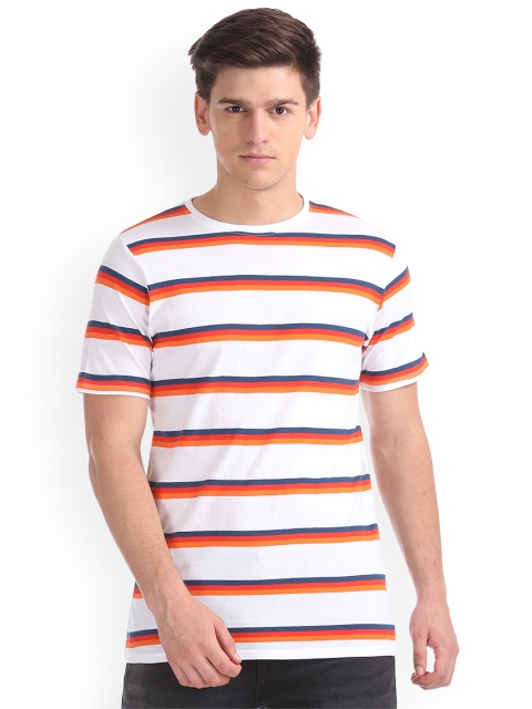 

Colt Men White Red Striped Round Neck Pure Cotton T-shirt