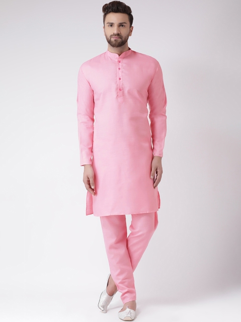 

Hangup Men Pink Solid Kurta with Pyjamas