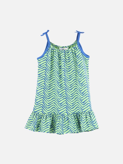 

Beebay Girls Green & Blue Printed Drop-Waist Dress