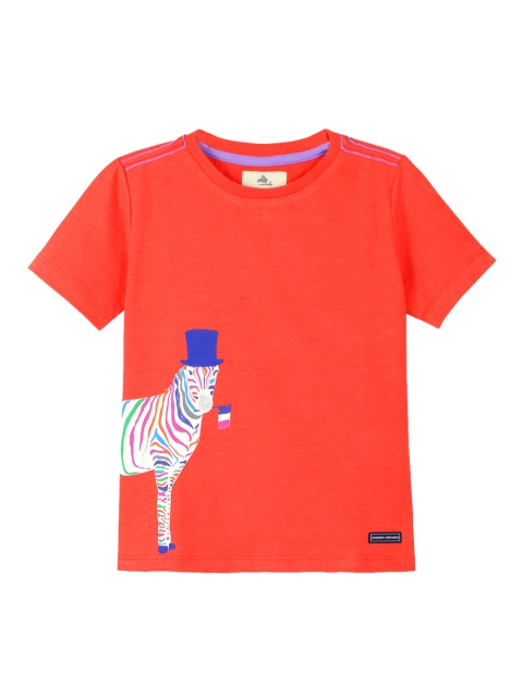 

Cherry Crumble Boys Orange Printed Round Neck T-shirt