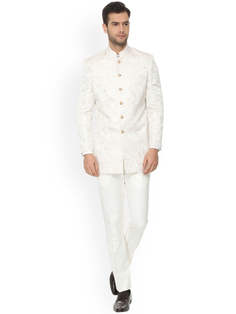

V Dot Men White Self-Design Slim-Fit Sherwani Suit