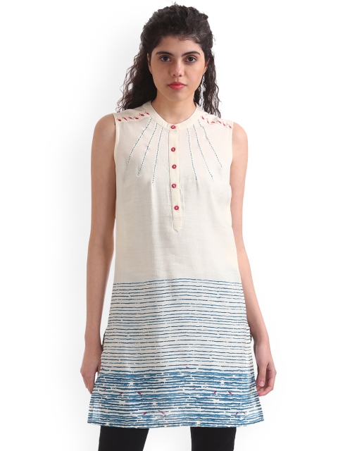 

Karigari Women White Printed Straight Kurta