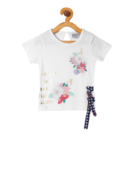 

Cherokee Girls White Printed Round Neck Pure Cotton T-shirt