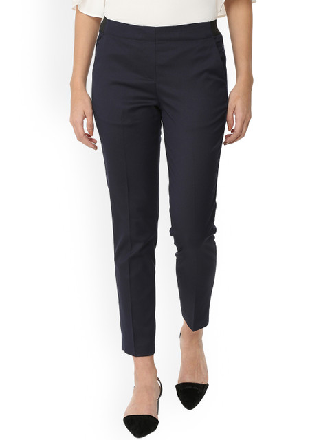 

Van Heusen Woman Women Navy Blue Regular Fit Solid Cigarette Trousers