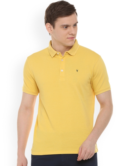 

V Dot Men Yellow Self Design Polo Collar T-shirt