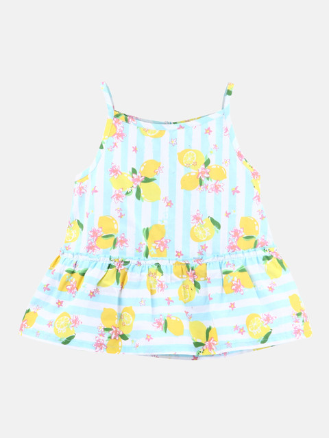 

Beebay Girls Turquoise Blue Printed A-Line Pure Cotton Top