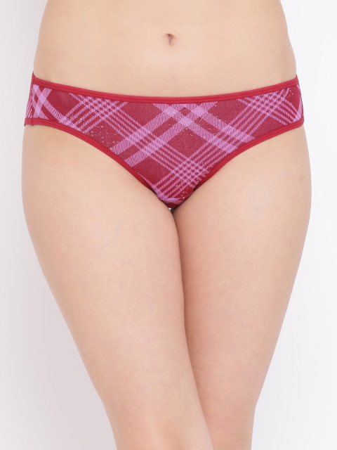 Clovia Women Maroon & Purple Printed Bikini Briefs PN3087P09XL