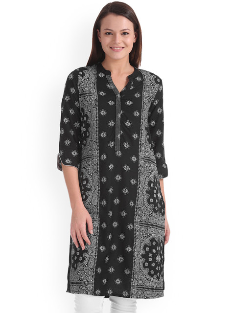 

Karigari Women Black Printed Straight Kurta