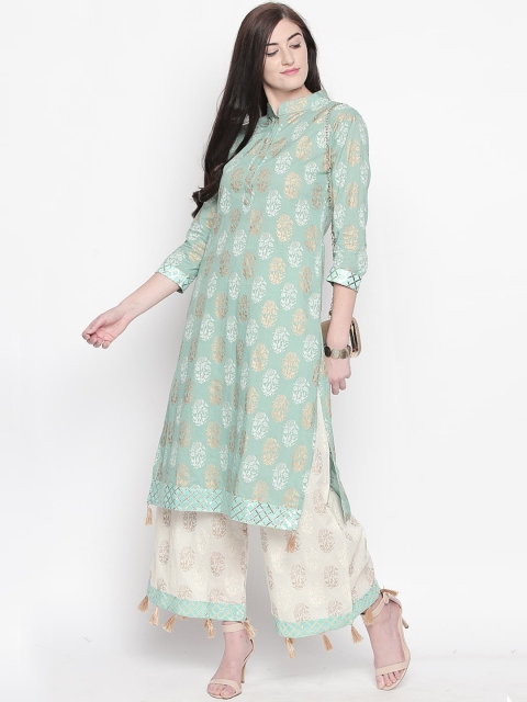 

Ishin Women Green & White Printed Kurta with Palazzos