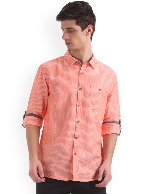 

Cherokee Men Orange Regular Fit Striped Casual Shirt