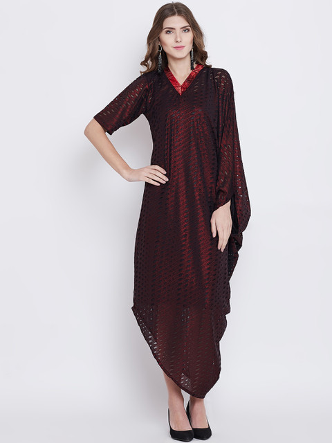 

The Kaftan Company Women Black & Maroon Self Design Maxi Dress