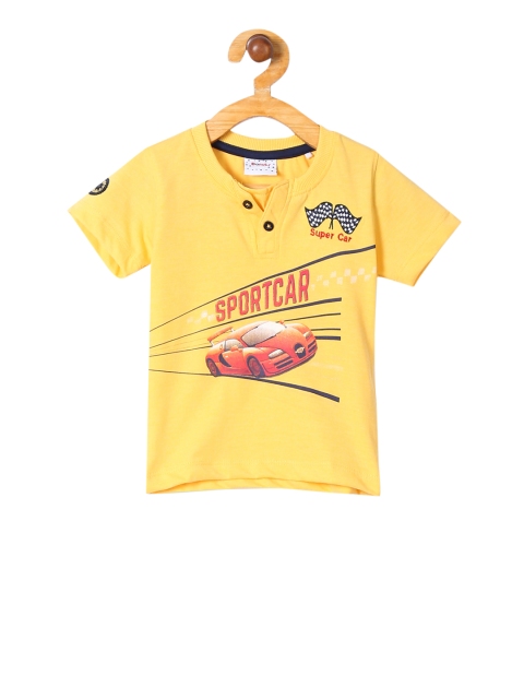 

Donuts Boys Yellow Printed Henley Neck T-shirt