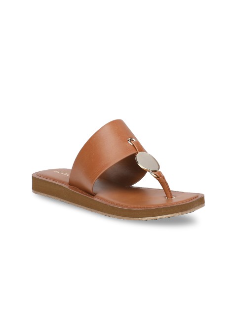 

ALDO Women Tan Solid T-Strap Flats