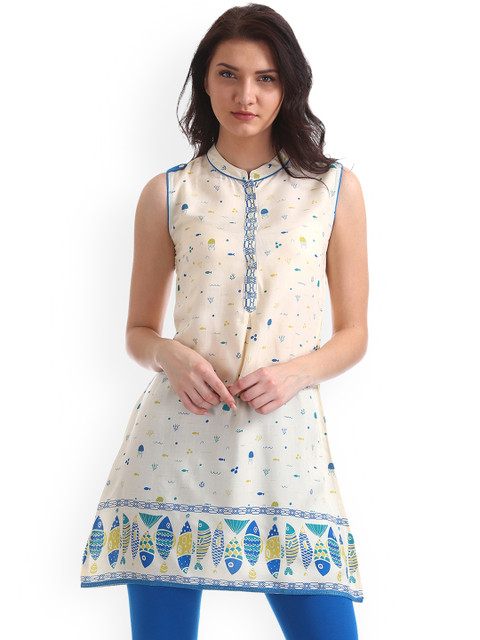 

Karigari Women White Printed Straight Kurta