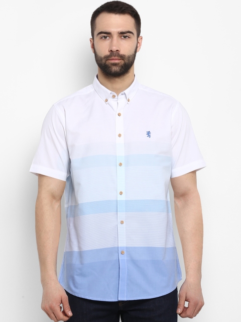 

Red Tape Men White & Blue Regular Fit Striped Casual Shirt