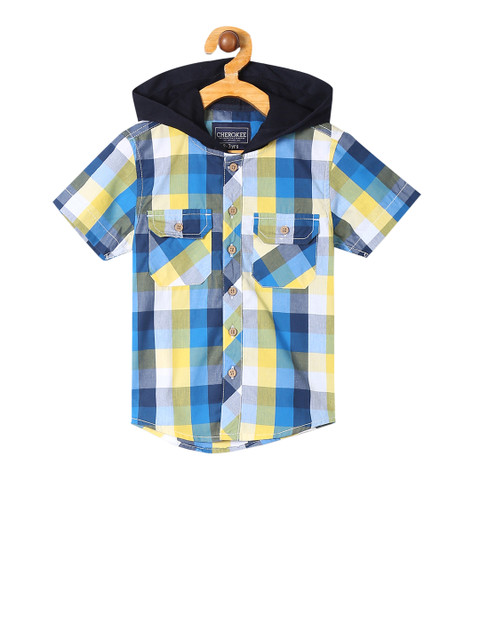 

Cherokee Boys Blue & Yellow Regular Fit Checked Casual Shirt