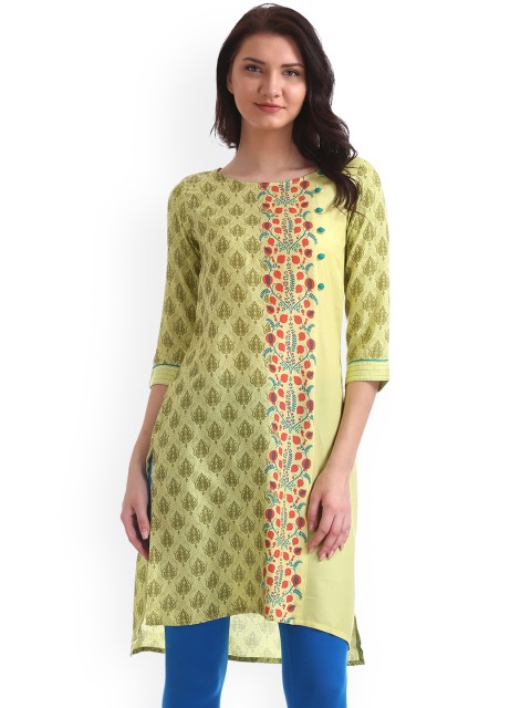 

Karigari Women Green Printed Straight Kurta