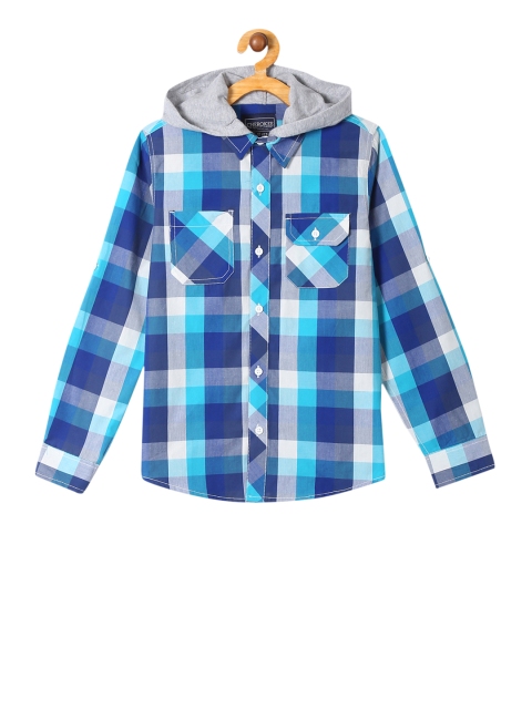 

Cherokee Boys Grey & Blue Regular Fit Checked Casual Shirt