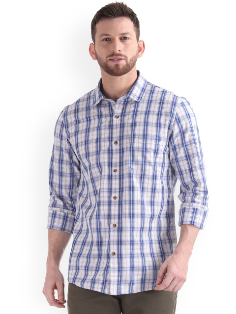 

Ruggers Men Blue & White Regular Fit Checked Casual Shirt
