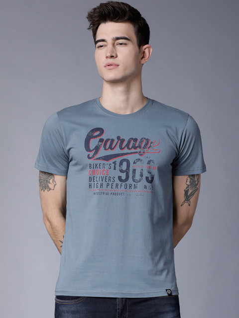 

LOCOMOTIVE Men Blue Printed Round Neck T-shirt
