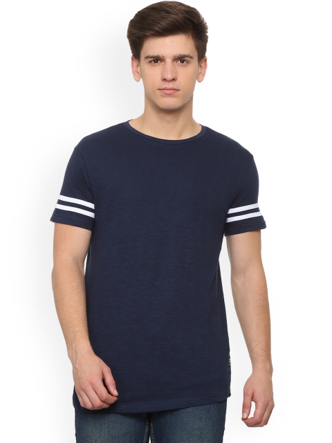

People Men Navy Blue Solid Round Neck T-shirt