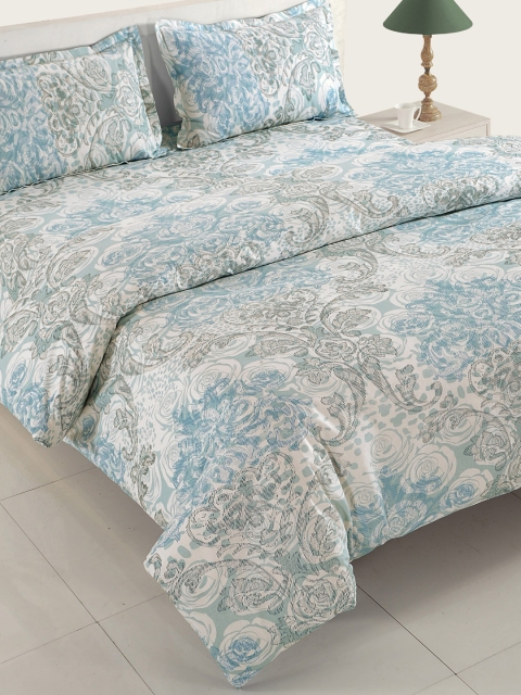 

Swayam White & Turquoise Blue Cotton 160TC Printed Bedding Set