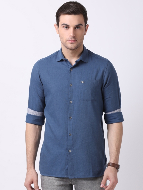 

THE BEAR HOUSE Men Blue Slim Fit Solid Casual Shirt