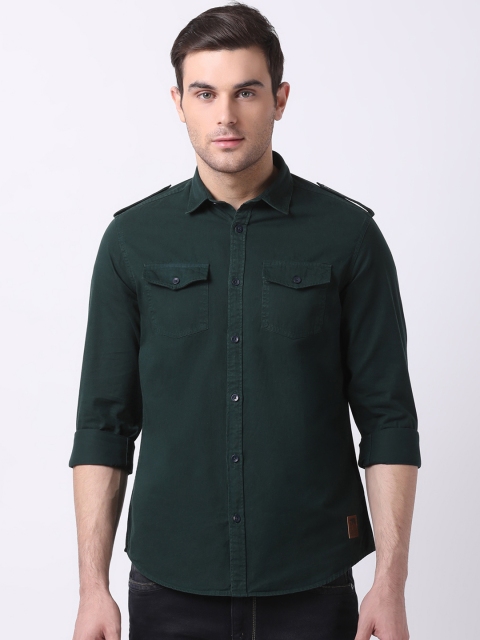 

THE BEAR HOUSE Men Green Slim Fit Solid Casual Shirt