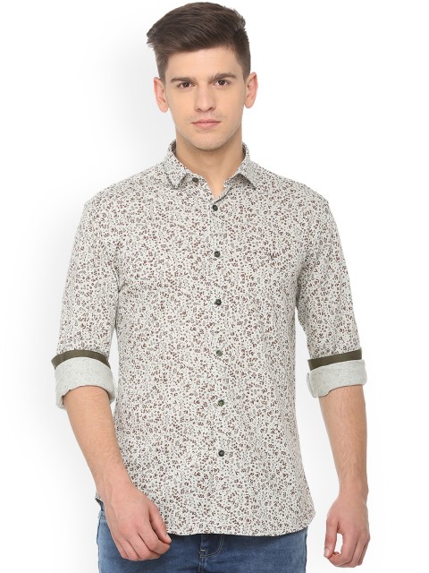 

V Dot Men Beige Slim Fit Printed Casual Shirt
