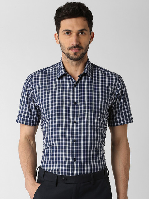

Peter England Men Blue & White Slim Fit Checked Formal Shirt
