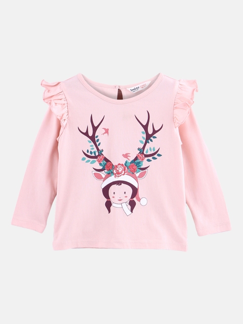 

Beebay Girls Pink Printed Pure Cotton Top