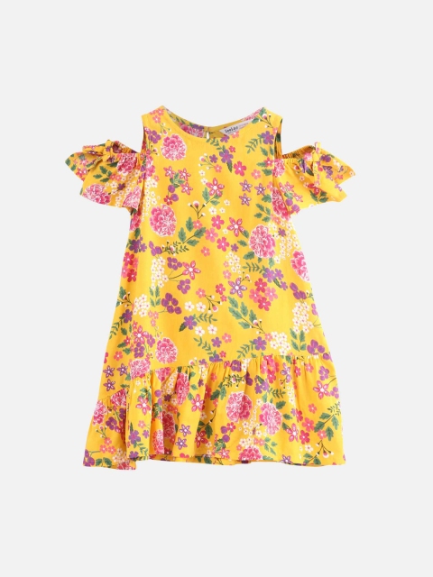 

Beebay Girls Yellow Printed Drop-Waist Dress