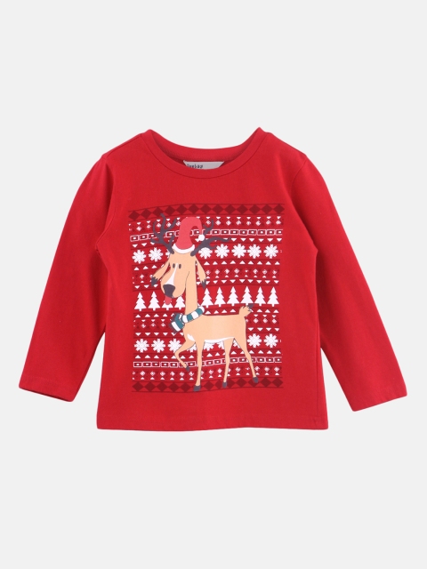 

Beebay Boys Red Printed Round Neck Pure Cotton T-shirt
