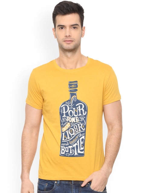 

People Men Yellow Printed Round Neck T-shirt