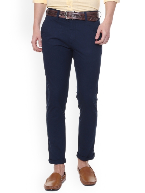 

People Men Navy Blue Regular Fit Solid Regular Trousers