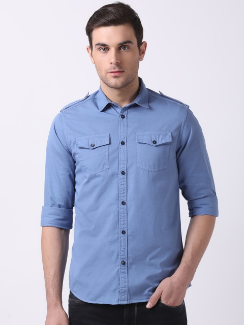 

THE BEAR HOUSE Men Blue Slim Fit Solid Casual Shirt