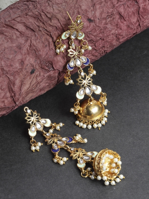 

Priyaasi Gold-Plated & Green Dome Shaped Enamelled Jhumkas