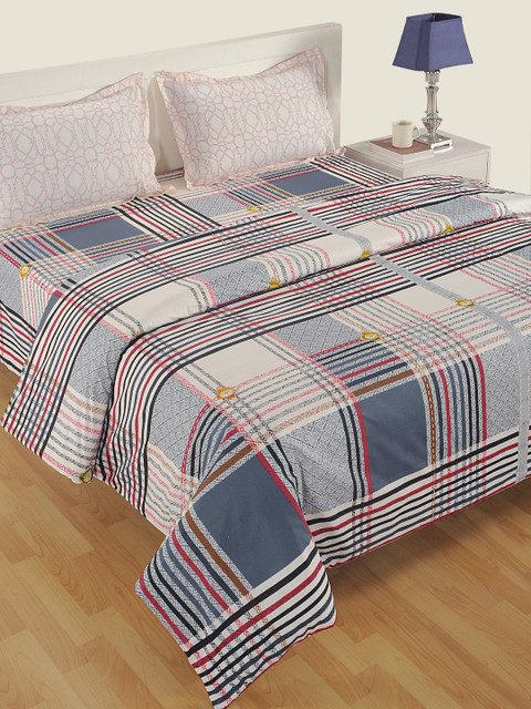 

Swayam Off White Cotton 180TC Printed Bedding Set