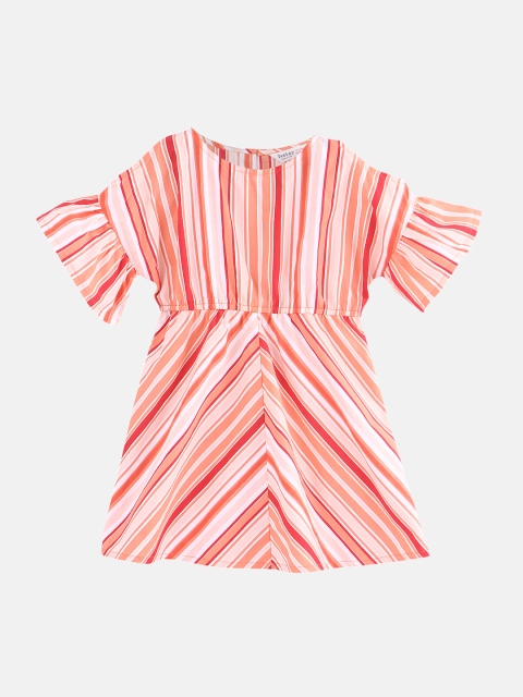 

Beebay Girls Coral Red Striped Fit and Flare Dress