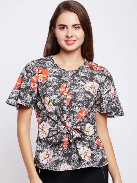 

Oxolloxo Women Multicoloured Printed Cinched Waist Top, Multi