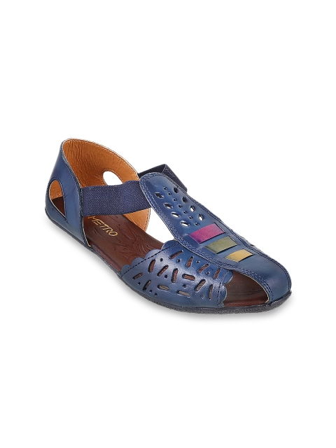 

Metro Women Blue Printed Leather Ballerinas