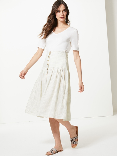 

Marks & Spencer Beige Checked A-Line Skirt