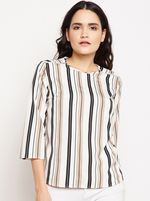 

Oxolloxo Women White & Black Striped Top