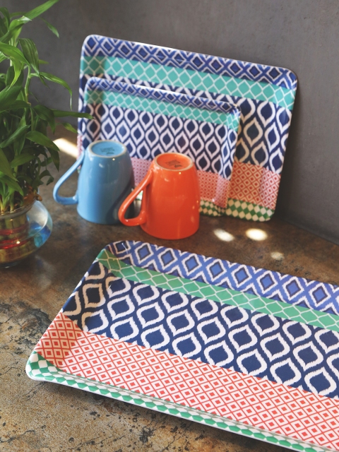 

GOODHOMES Set of 3 Multicoloured Melamine Rectangular Serving Trays Set, Multi