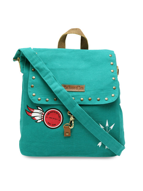 

The House of Tara Unisex Turquoise Blue Printed Messenger Bag