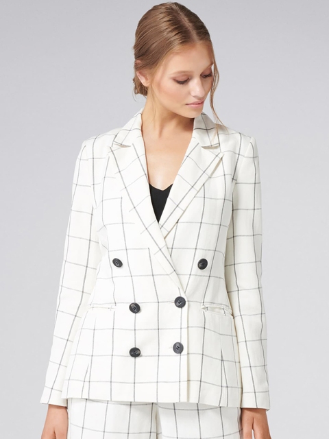 

Forever New Women White Checked Lightweight Tailored Jacket