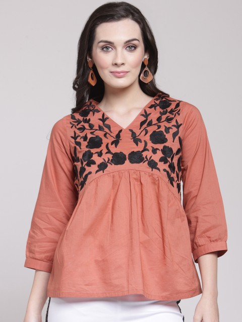 

plusS Women Rust Self Design A-Line Top