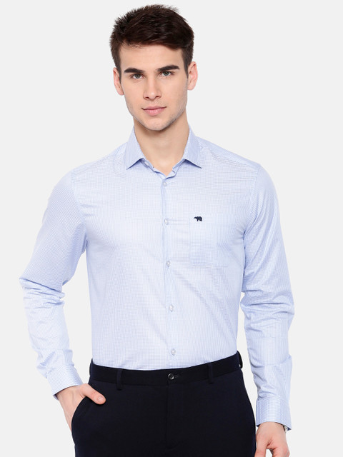 

THE BEAR HOUSE Men Blue & White Slim Fit Checked Formal Shirt