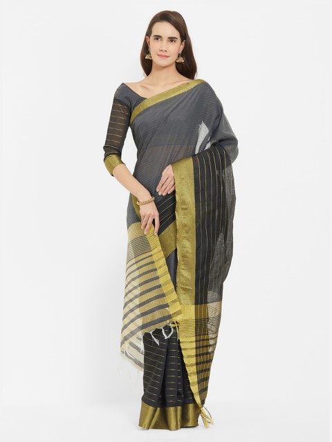 

Viva N Diva Grey Silk Cotton Striped Sambalpuri Saree