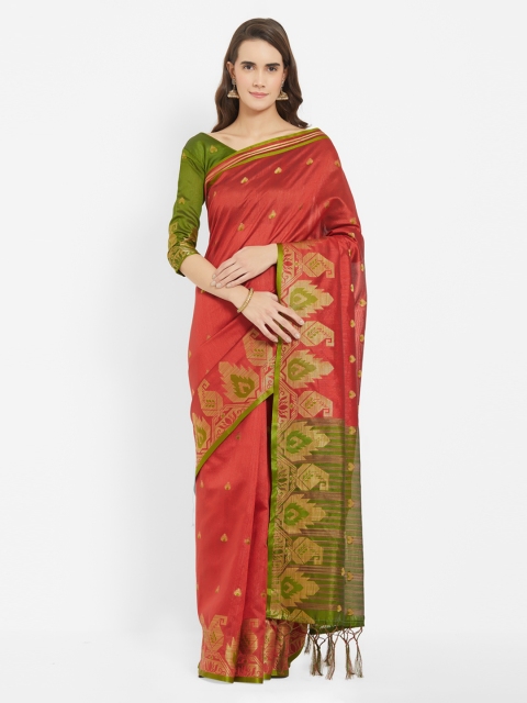

Viva N Diva Rust Brown Silk Blend Woven Design Khadi Saree